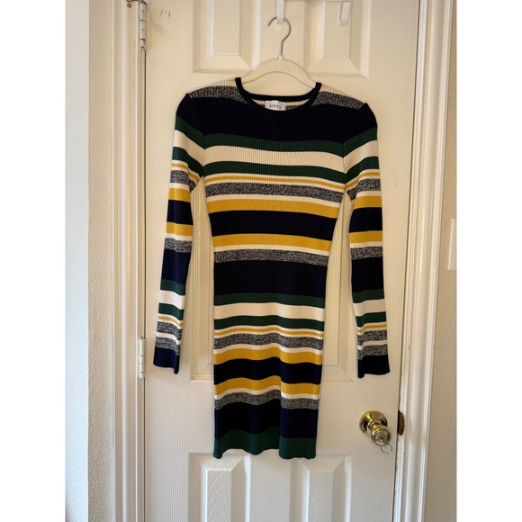 Storia Y2K Ribbed Knit Bodycon Sweater Dress Small Striped Long Sleeve - Picture 2 of 8